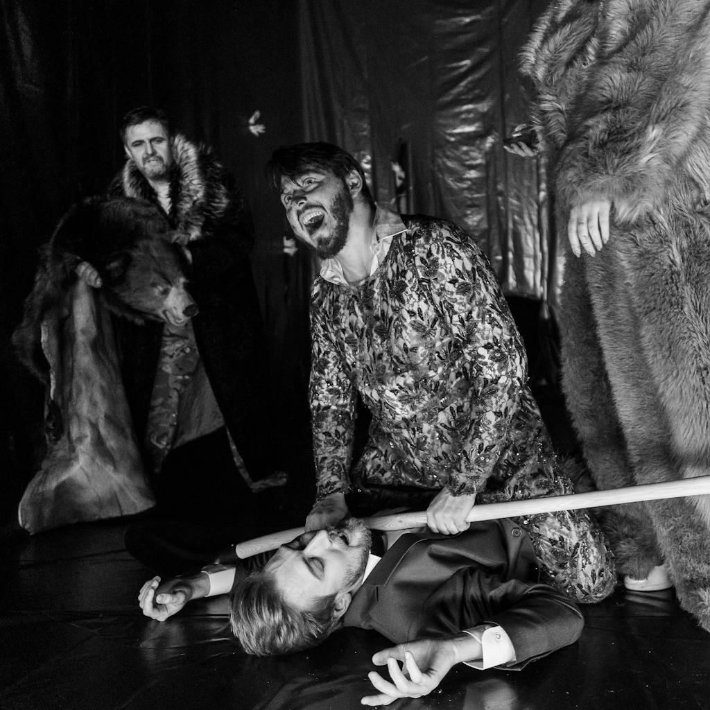 State Opera I Flammen: Jaroslav Patočka (Pantalone), Jan Hnyk (Commendatore), Denys Pivnickij (Don Juan), Victoria Khoroshunova (Donna Anna / Nun / Woman) – photo: Zdeněk Sokol