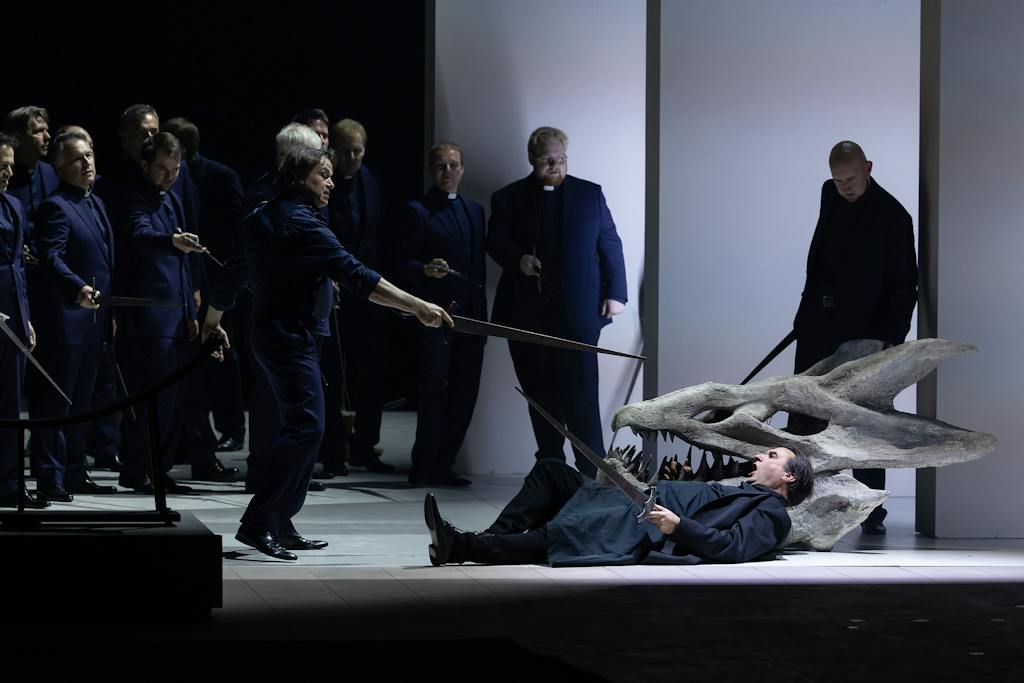 Opera ND I Armida: Aleš Briscein (Rinald), Svatopluk Sem (Ismen), Sbor Národního divadla – foto: Zdeněk Sokol